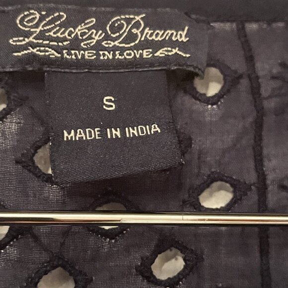 Lucky Brand 3/4 Sleeve Navy Eyelet Blouse (Size Small) - Picture 7 of 9